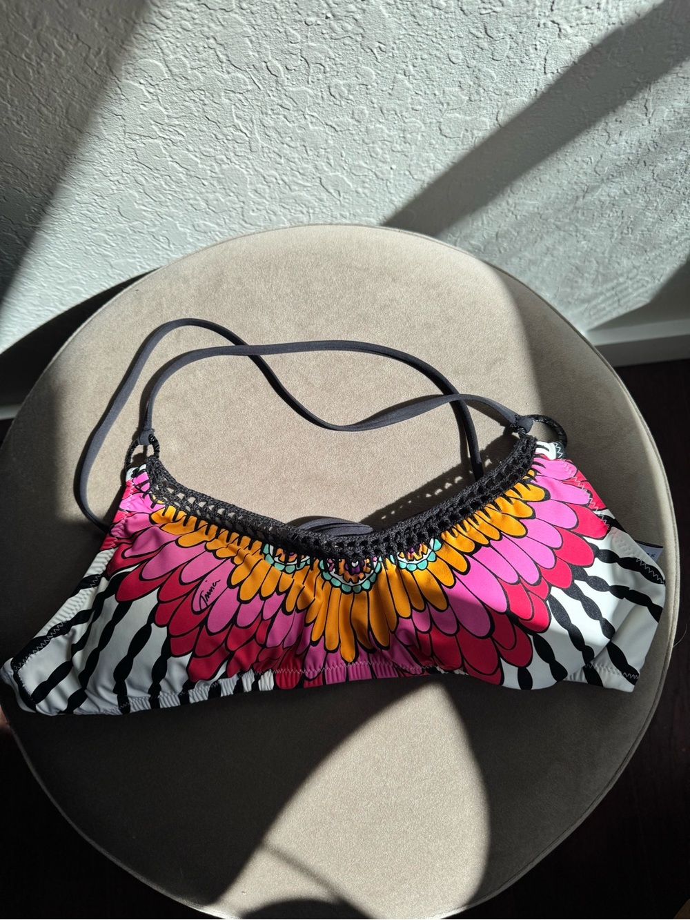Trina Turk Colorful Feather Print Bikini Top - Pink & Yellow